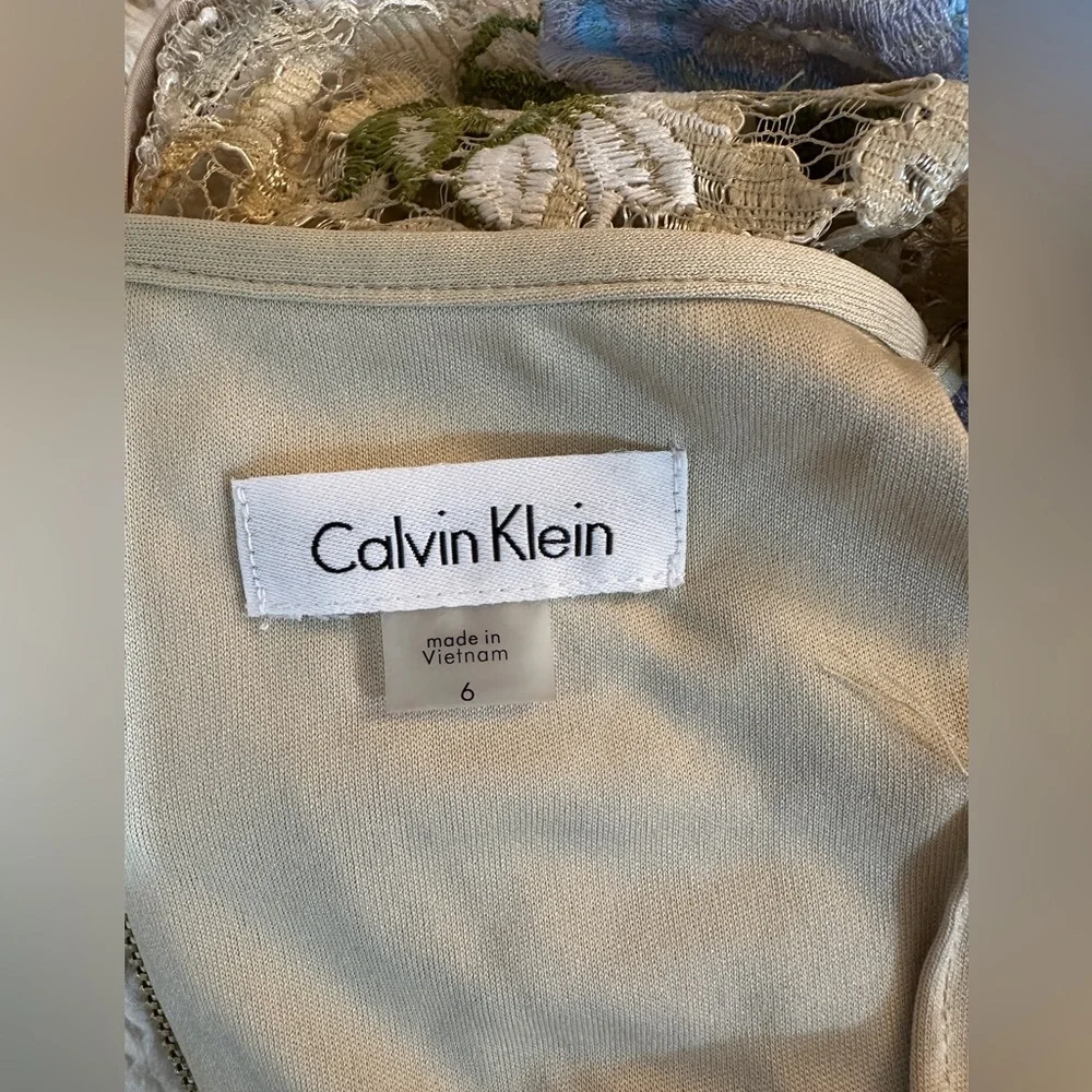 Calvin Klein Womens  Beige Floral Embroidered Lace Dress- US 6 - Picture 7 of 7
